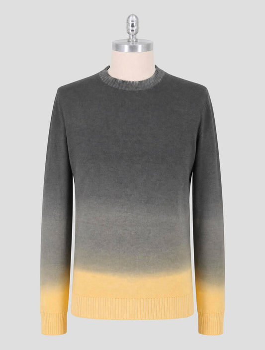 Kiton Gray Yellow Cashmere Silk Sweater Crewneck