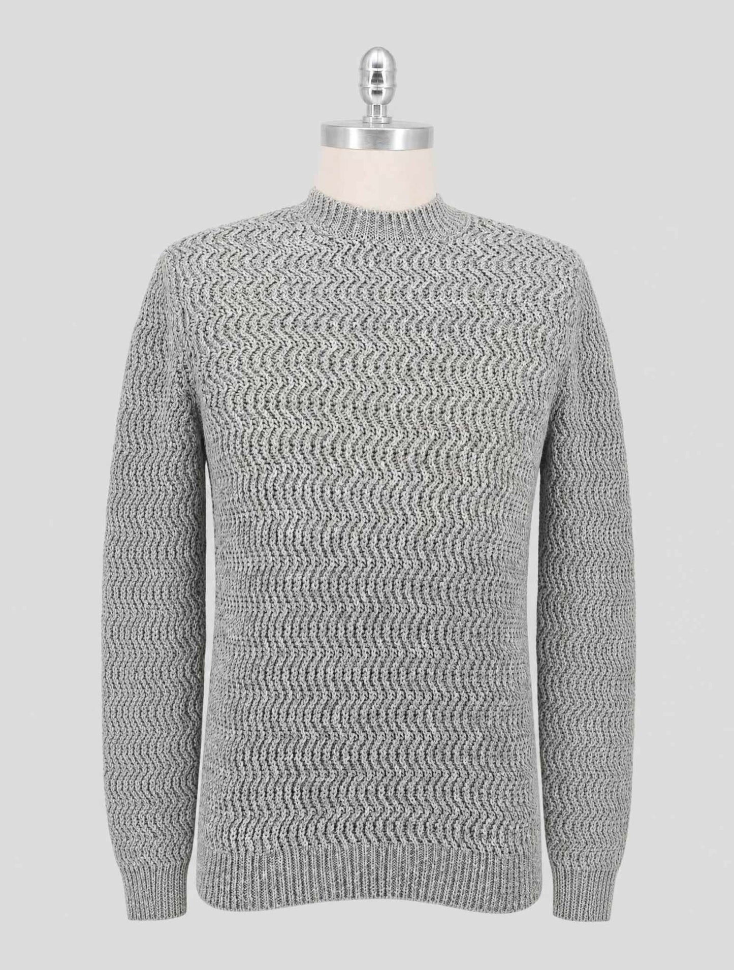 Kiton Gray Cotton Linen Sweater Crewneck