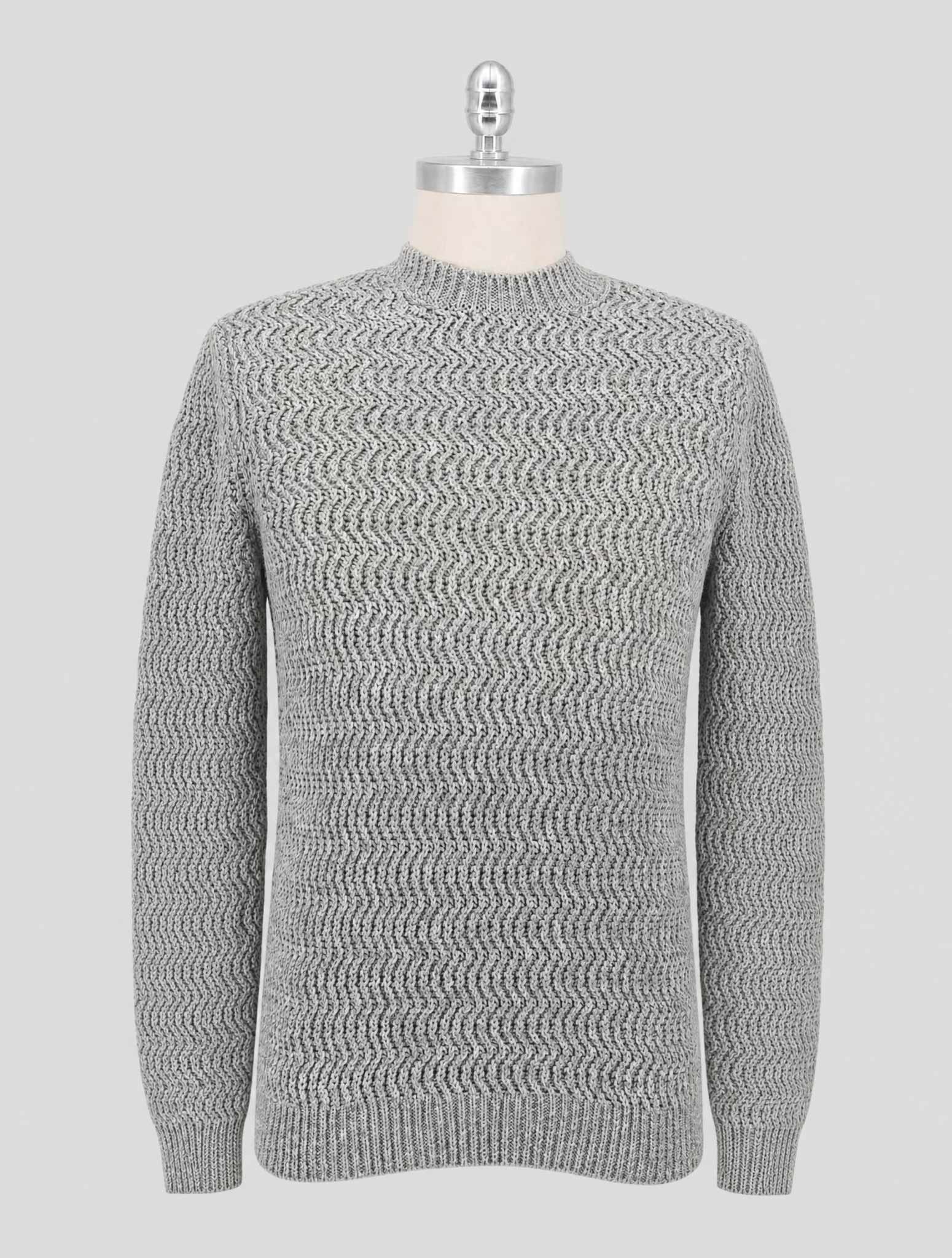 Kiton Gray Cotton Linen Sweater Crewneck