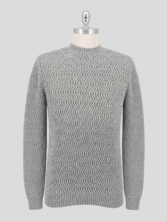 Kiton Gray Cotton Linen Sweater Crewneck