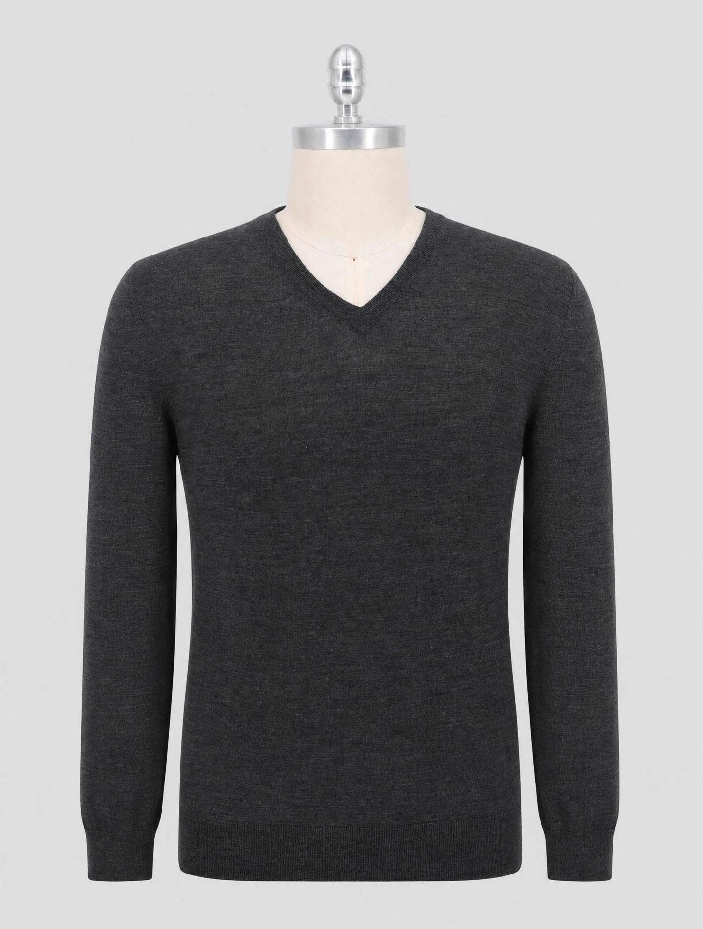 Kiton Gray Wool Diamante Blu Sweater V-Neck