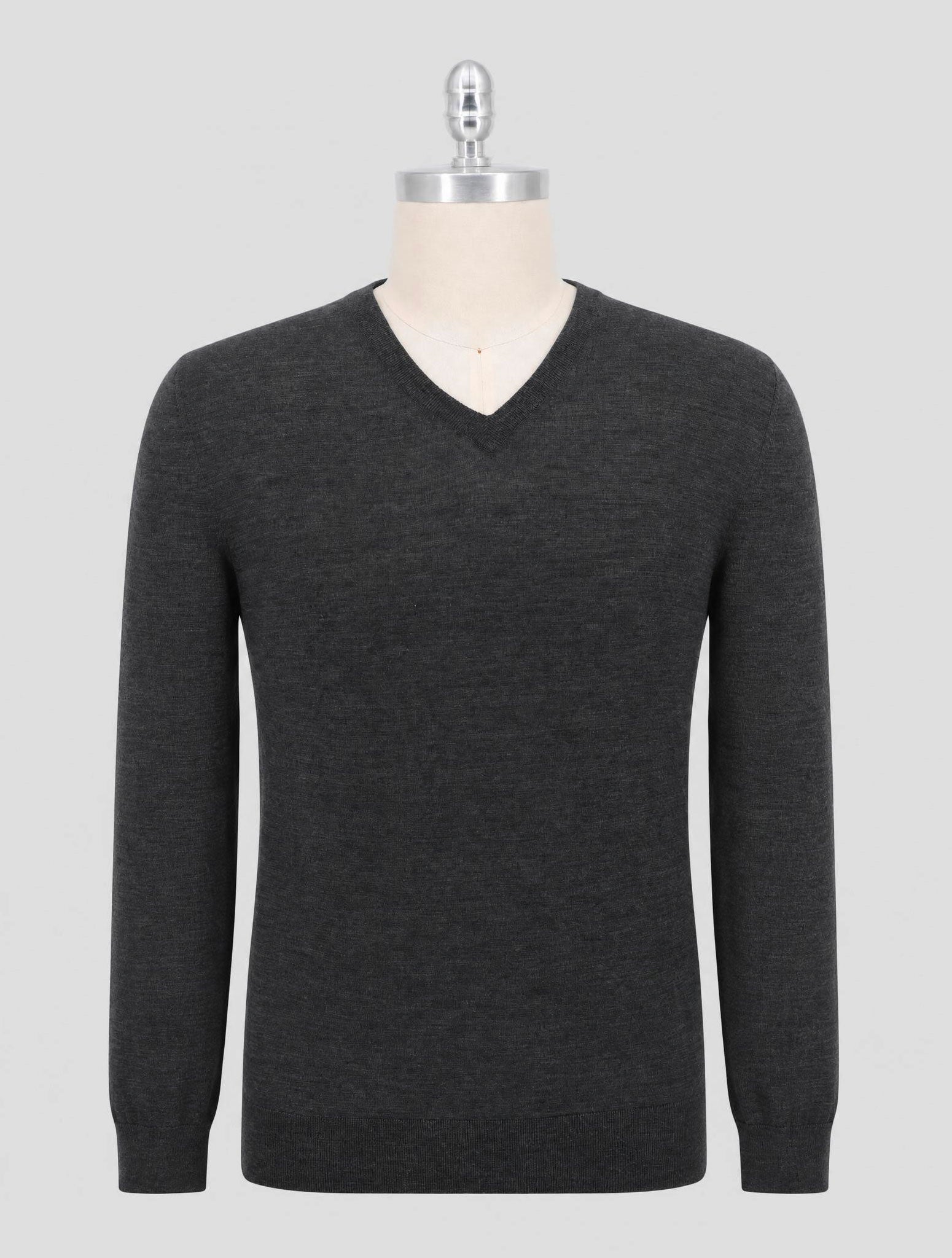 Kiton Gray Wool Diamante Blu Sweater V-Neck