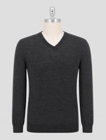 Kiton Gray Wool Diamante Blu Sweater V-Neck