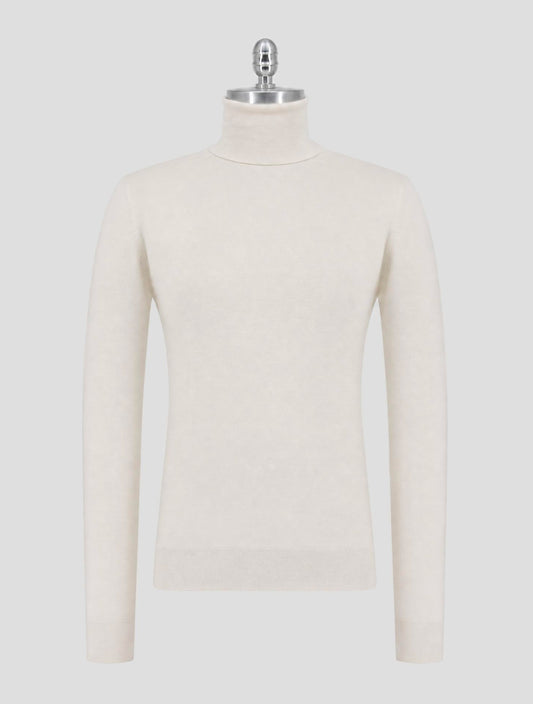 Kiton White Silk Cashmere Linen Sweater Turtleneck