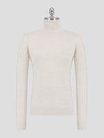Kiton White Silk Cashmere Linen Sweater Turtleneck