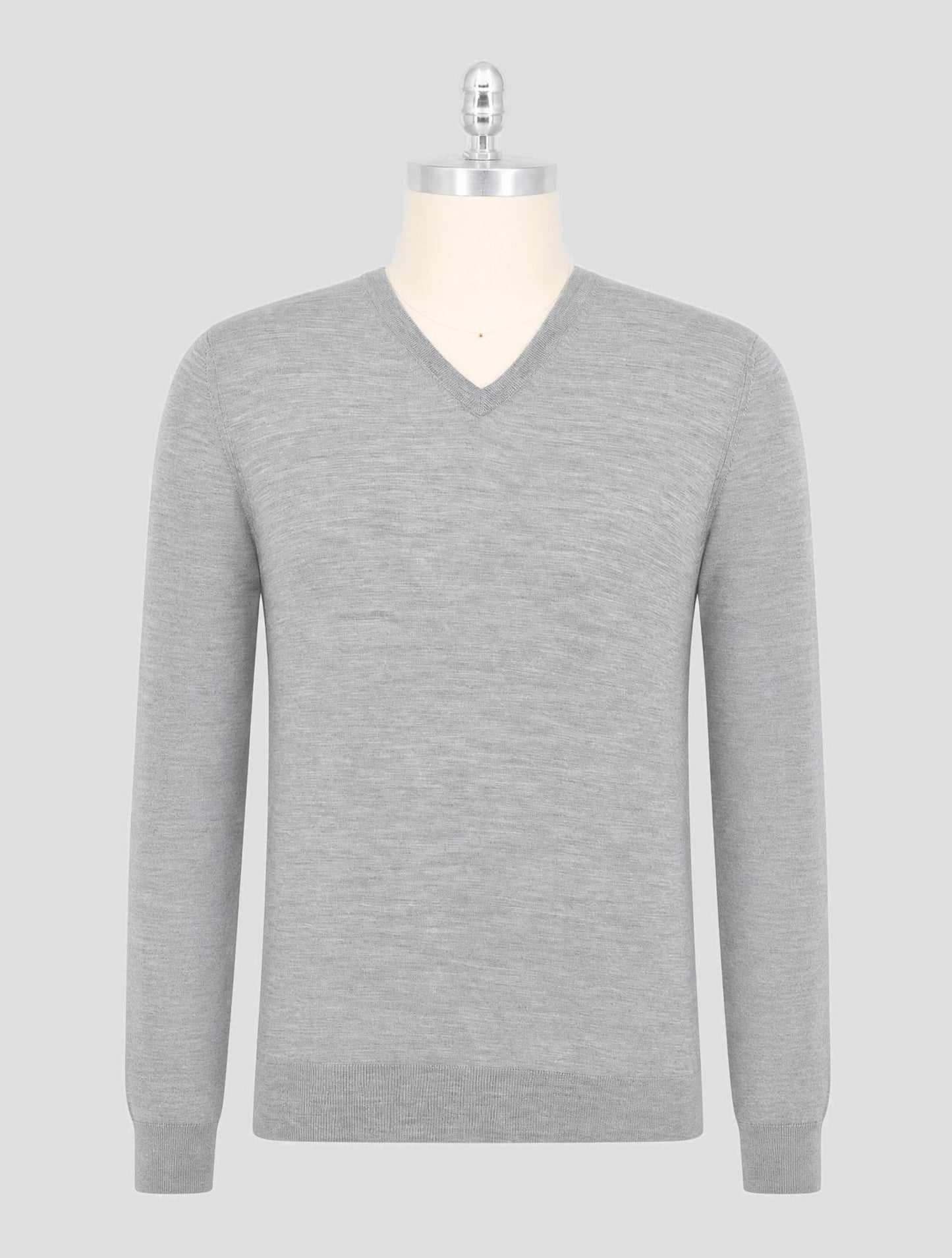 Kiton Gray Wool 14 Micron Sweater V-Neck