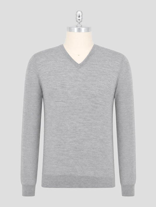 Kiton Gray Wool 14 Micron Sweater V-Neck