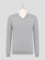 Kiton Gray Wool 14 Micron Sweater V-Neck