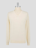 Kiton White Wool 14 Micron Sweater V-Neck