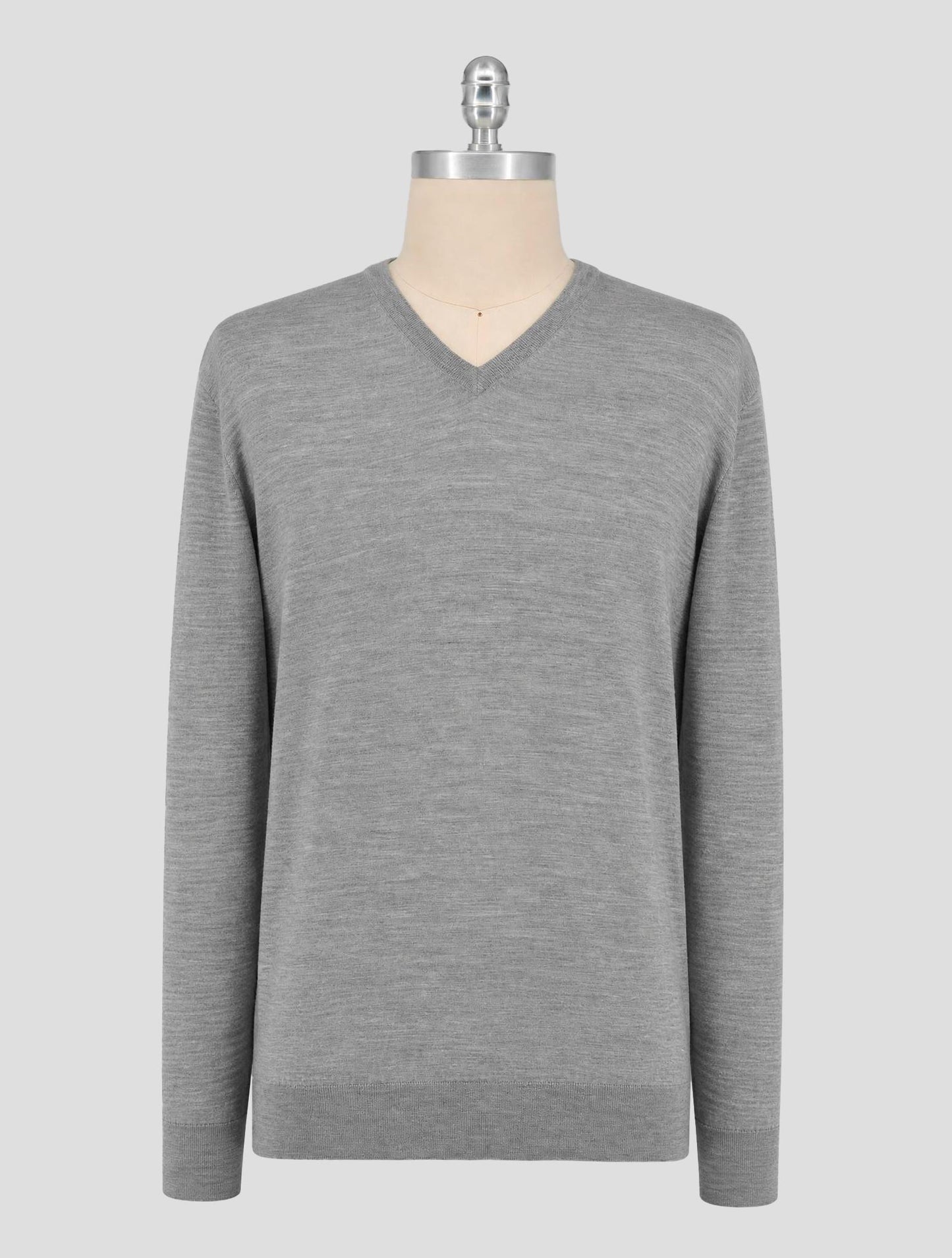 Kiton Gray Wool 14 Micron Sweater V-Neck
