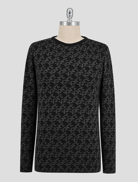 Kiton Black Gray Cashmere Wool Sweater Crewneck