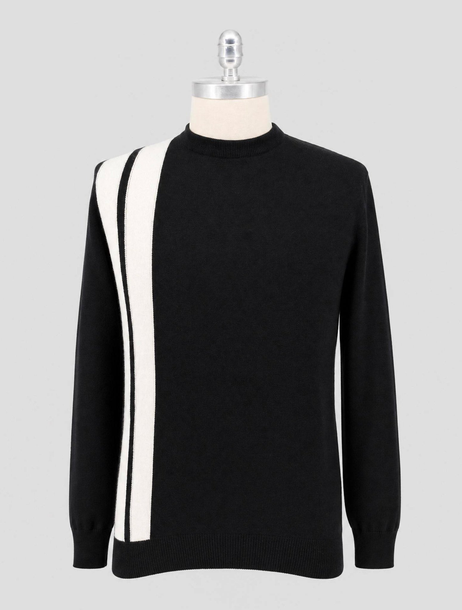 Kiton Black White Cashmere Sweater Crewneck