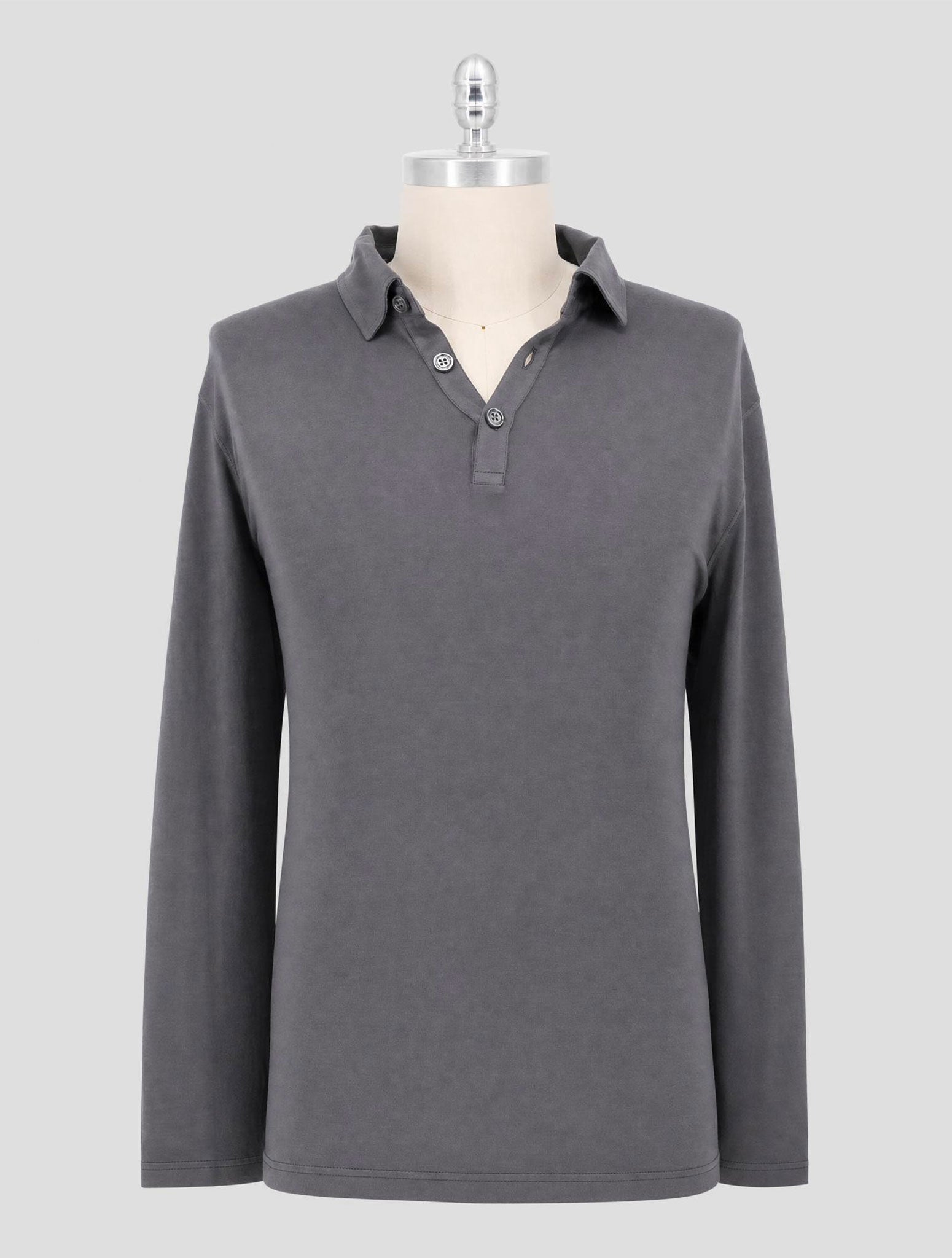 Kiton Gray Cotton Cashmere Sweater Polo