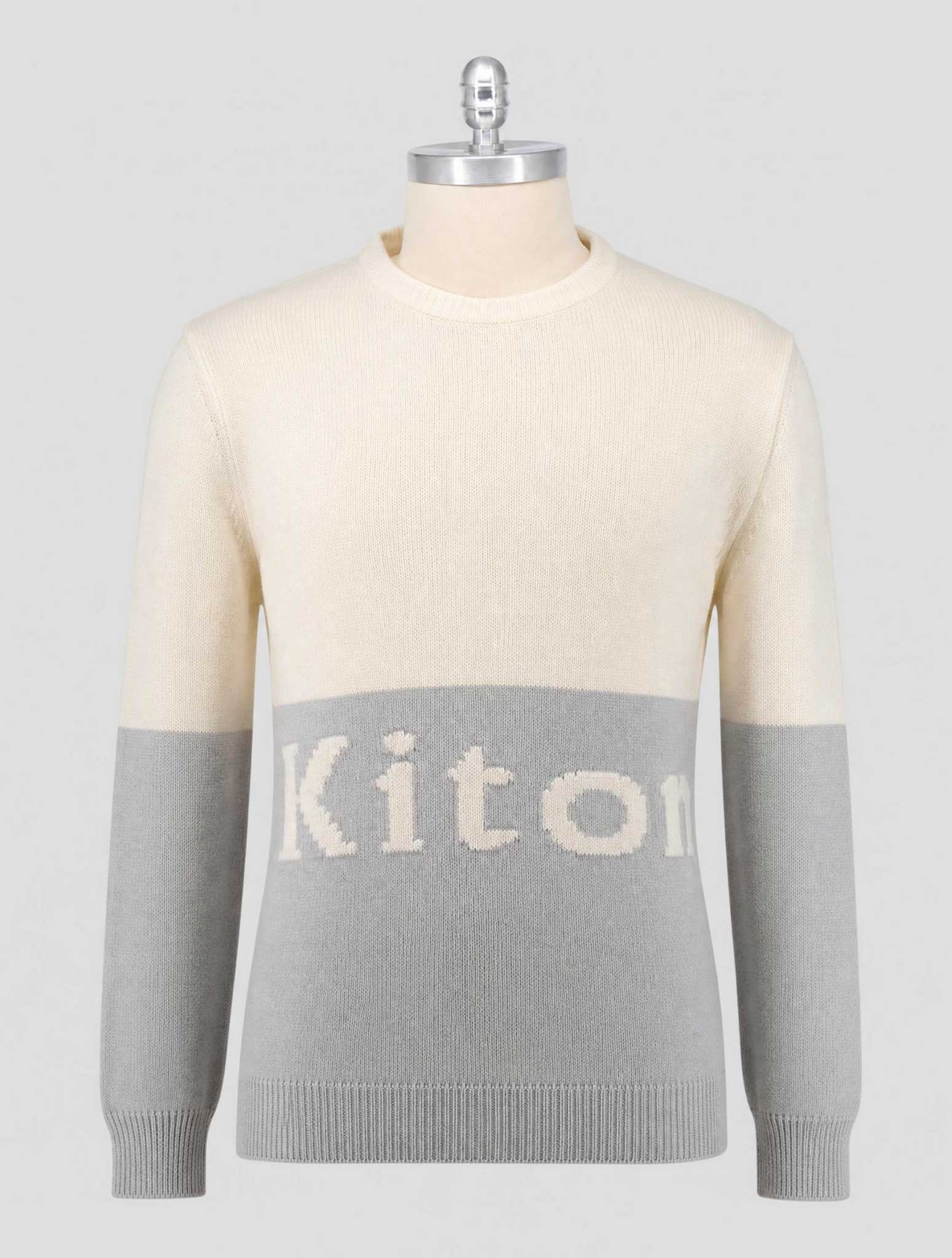 Kiton Gray White Cashmere Sweater Crewneck