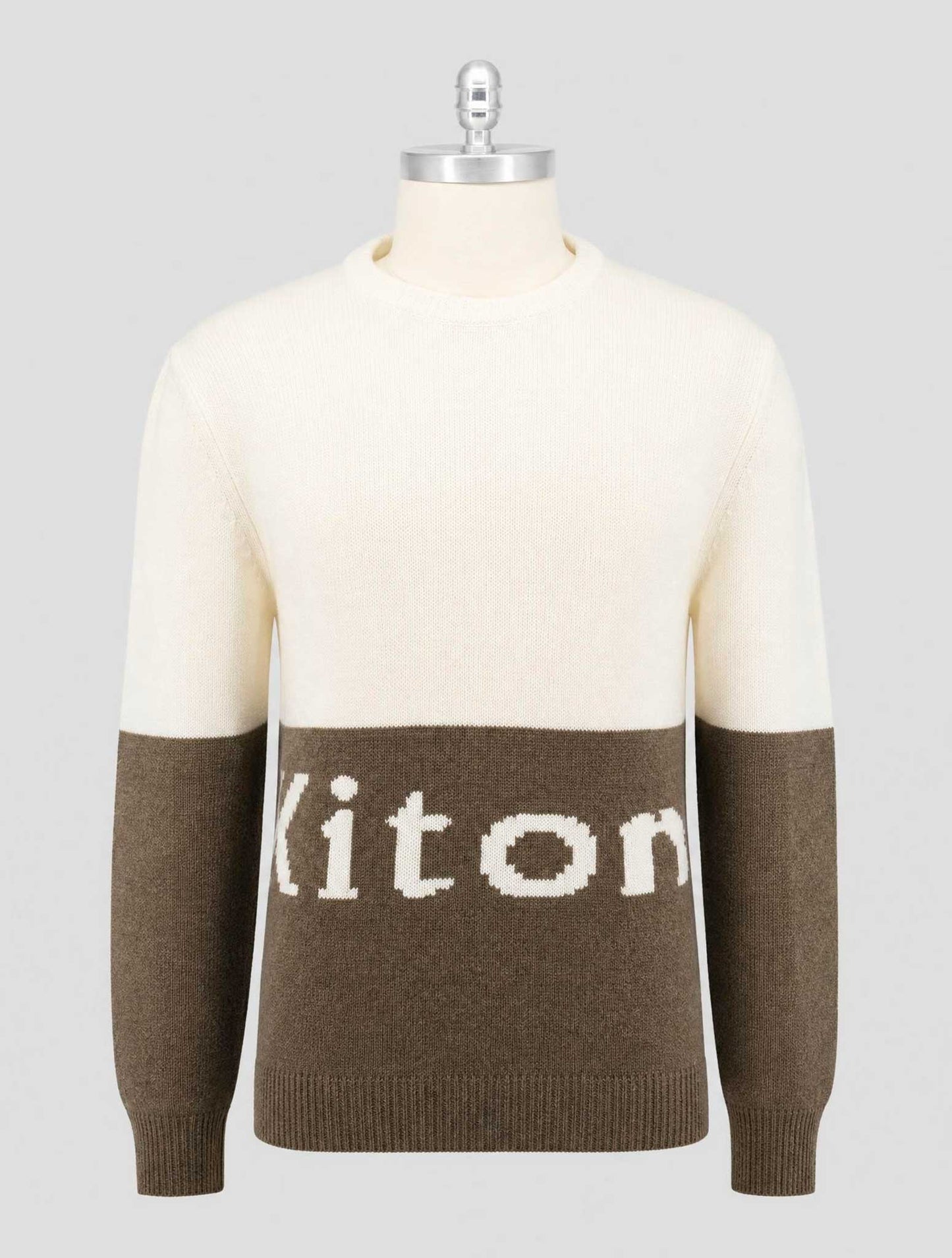 Kiton Brown White Cashmere Sweater Crewneck