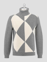 Kiton Gray White Cashmere Sweater Turtleneck