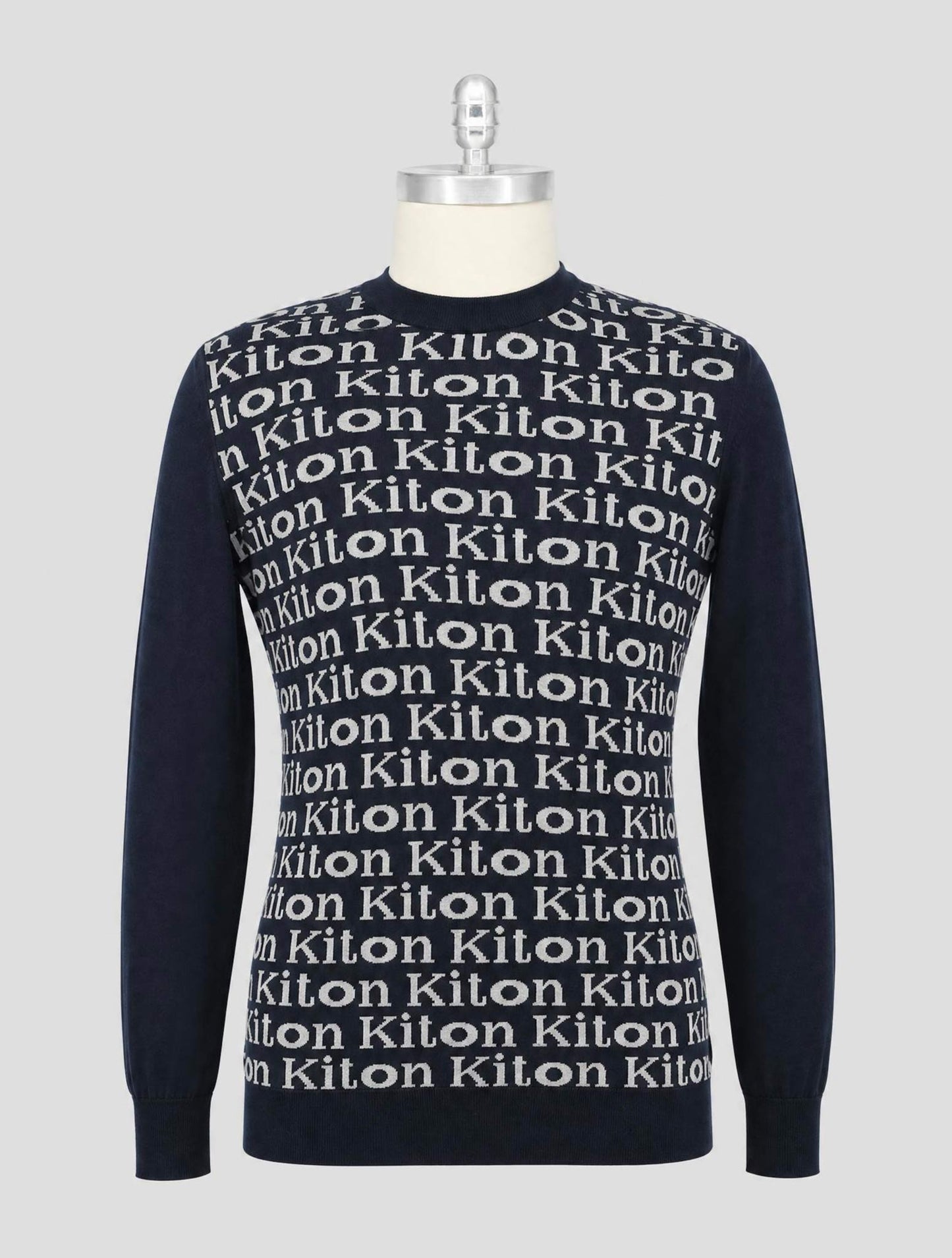Kiton Blue Gray Cotton Sweater Crewneck