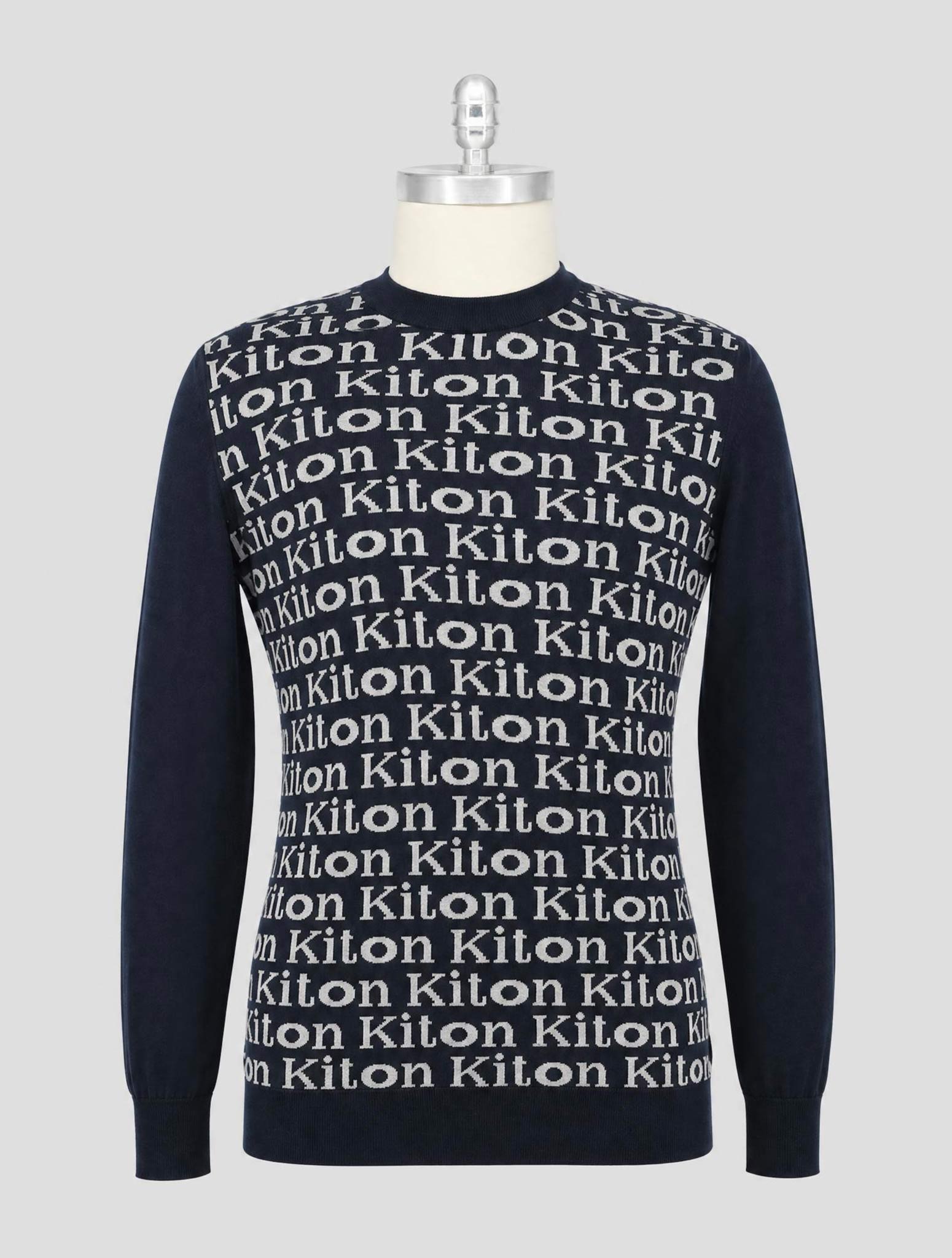 Kiton Blue Gray Cotton Sweater Crewneck