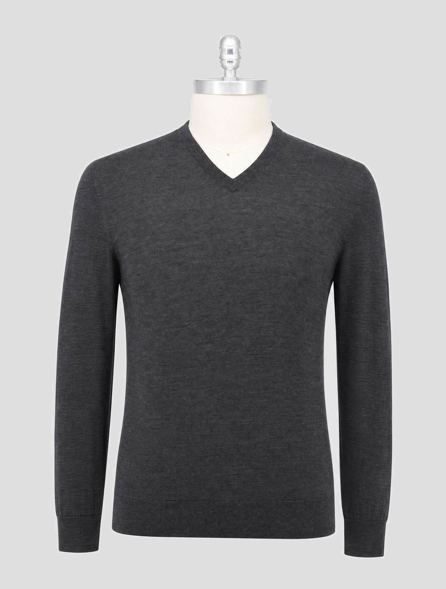 Kiton Gray Wool 14 Micron Sweater V-Neck