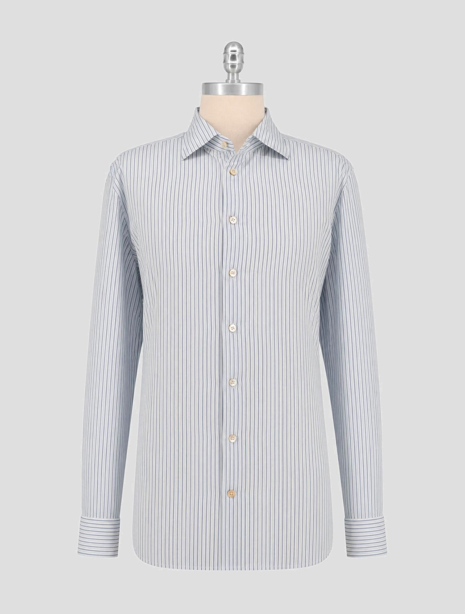 Kiton Blue White Cotton Shirt
