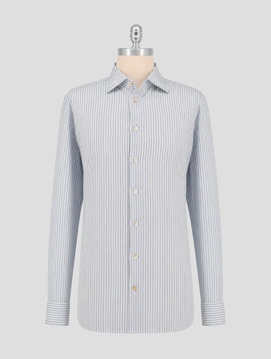 Kiton Blue White Cotton Shirt