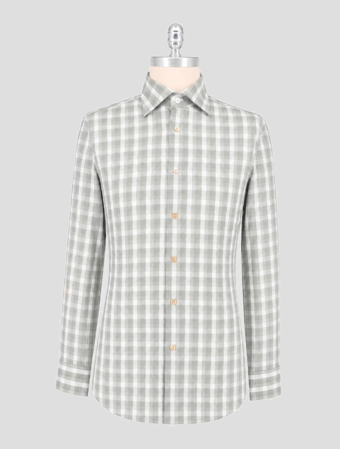 Kiton Gray White Cotton Shirt