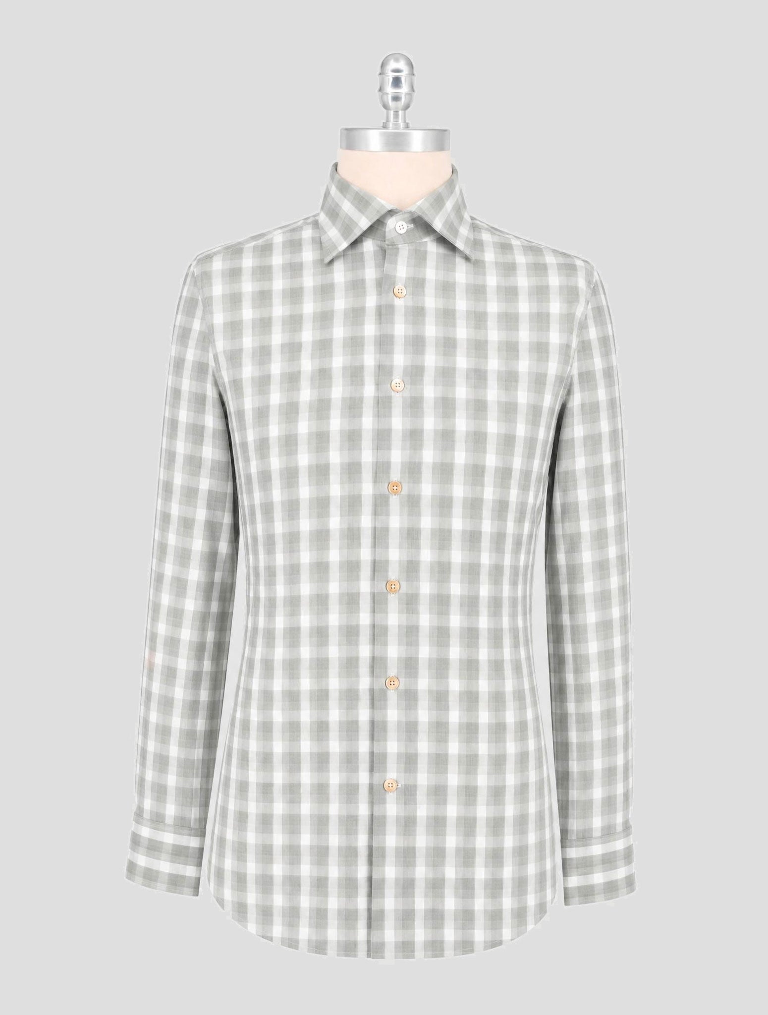 Kiton Gray White Cotton Shirt