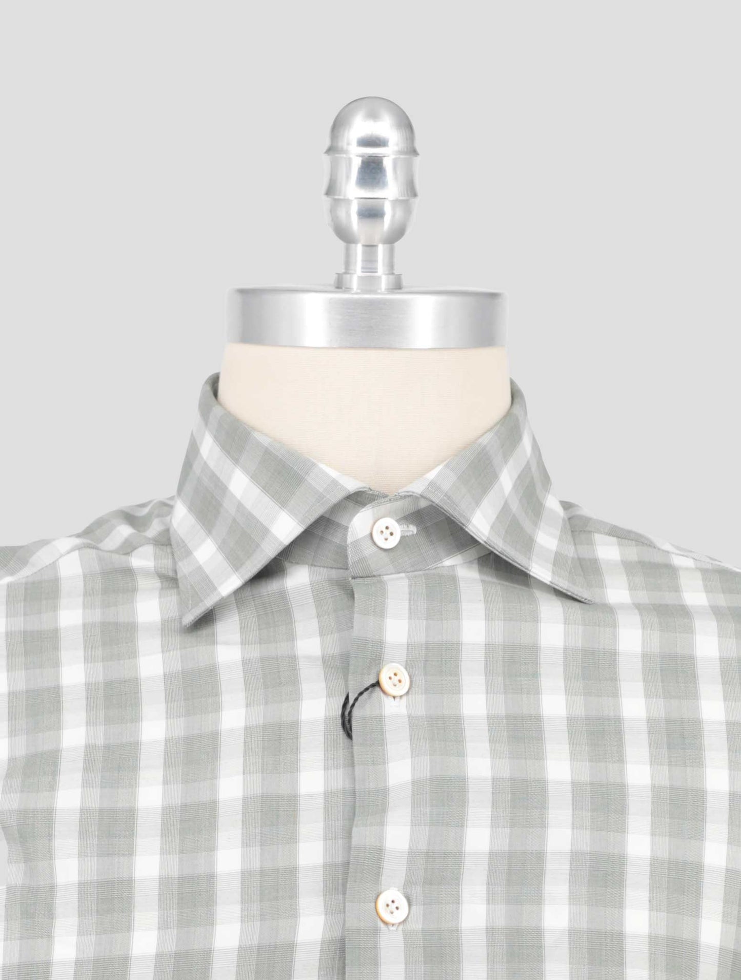 Kiton Gray White Cotton Shirt