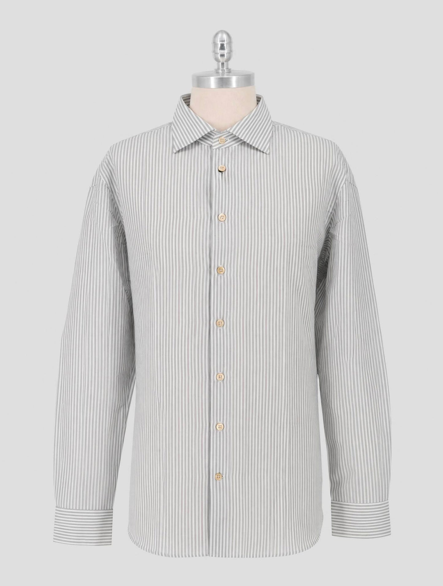 Kiton Gray White Cotton Linen Shirt