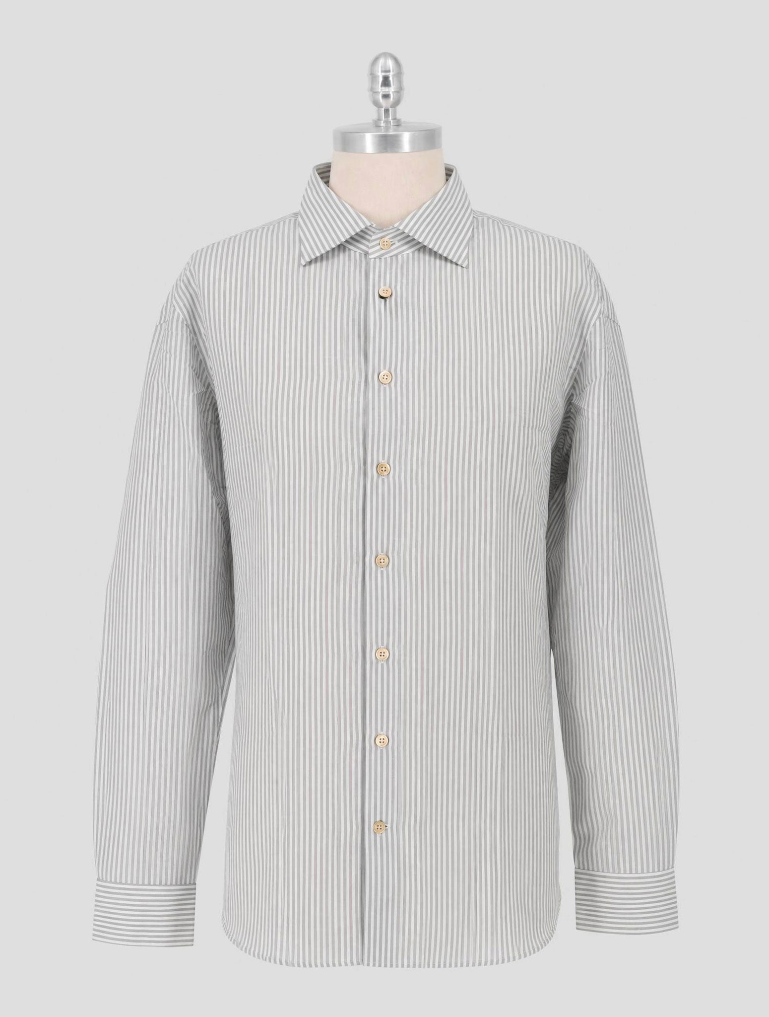 Kiton Gray White Cotton Linen Shirt