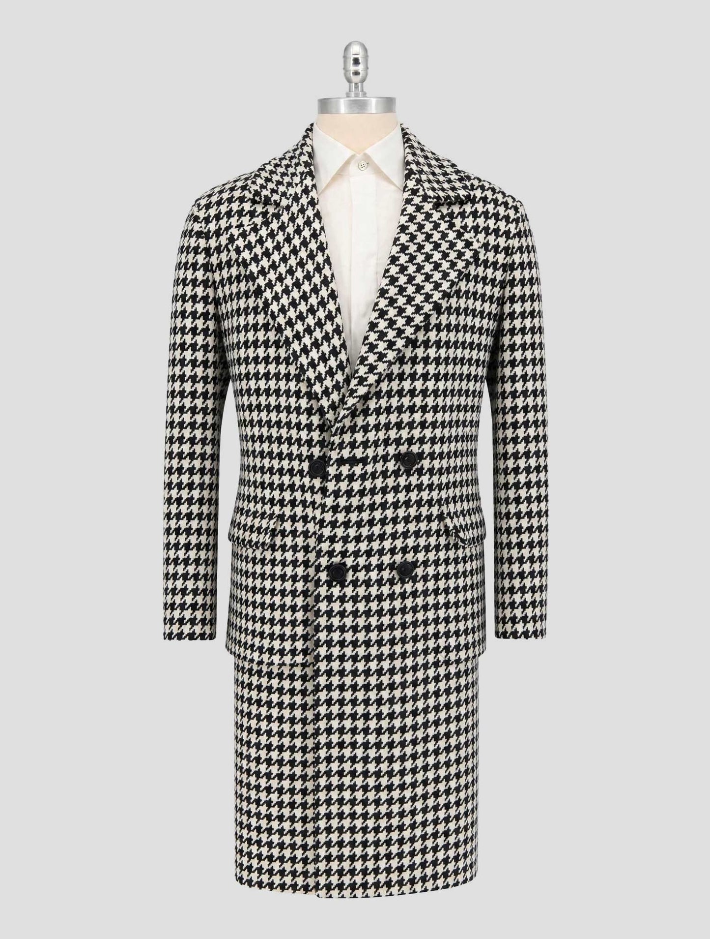 Kiton Black White Cashmere Overcoat