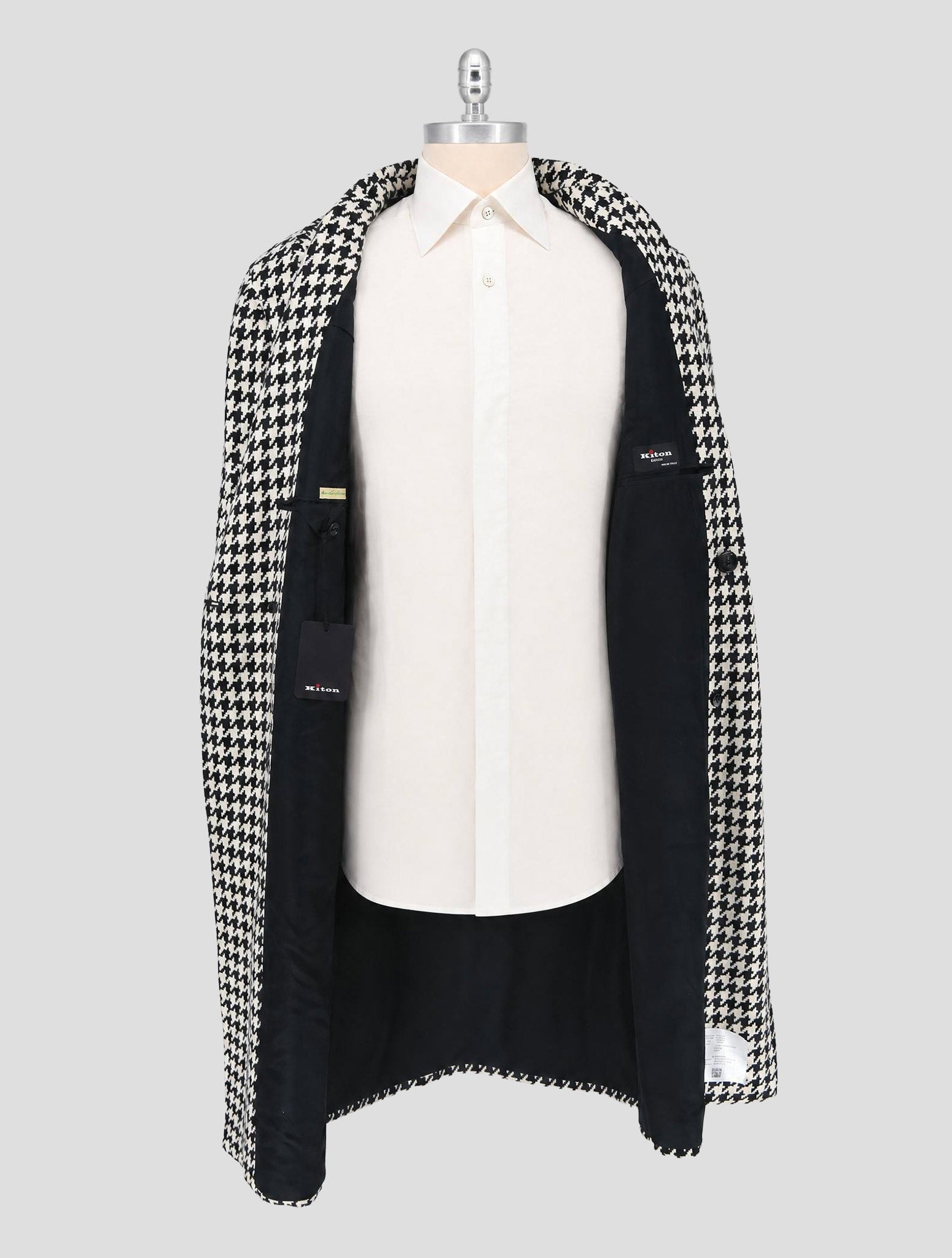Kiton Black White Cashmere Overcoat