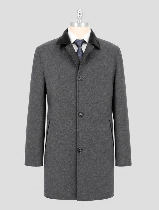Kiton Gray Virgin Wool Silk Cashmere Ea Reverse Coat