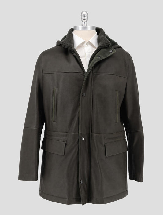 Kiton Green Leather Shearling Coat