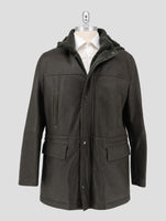 Kiton Green Leather Shearling Coat