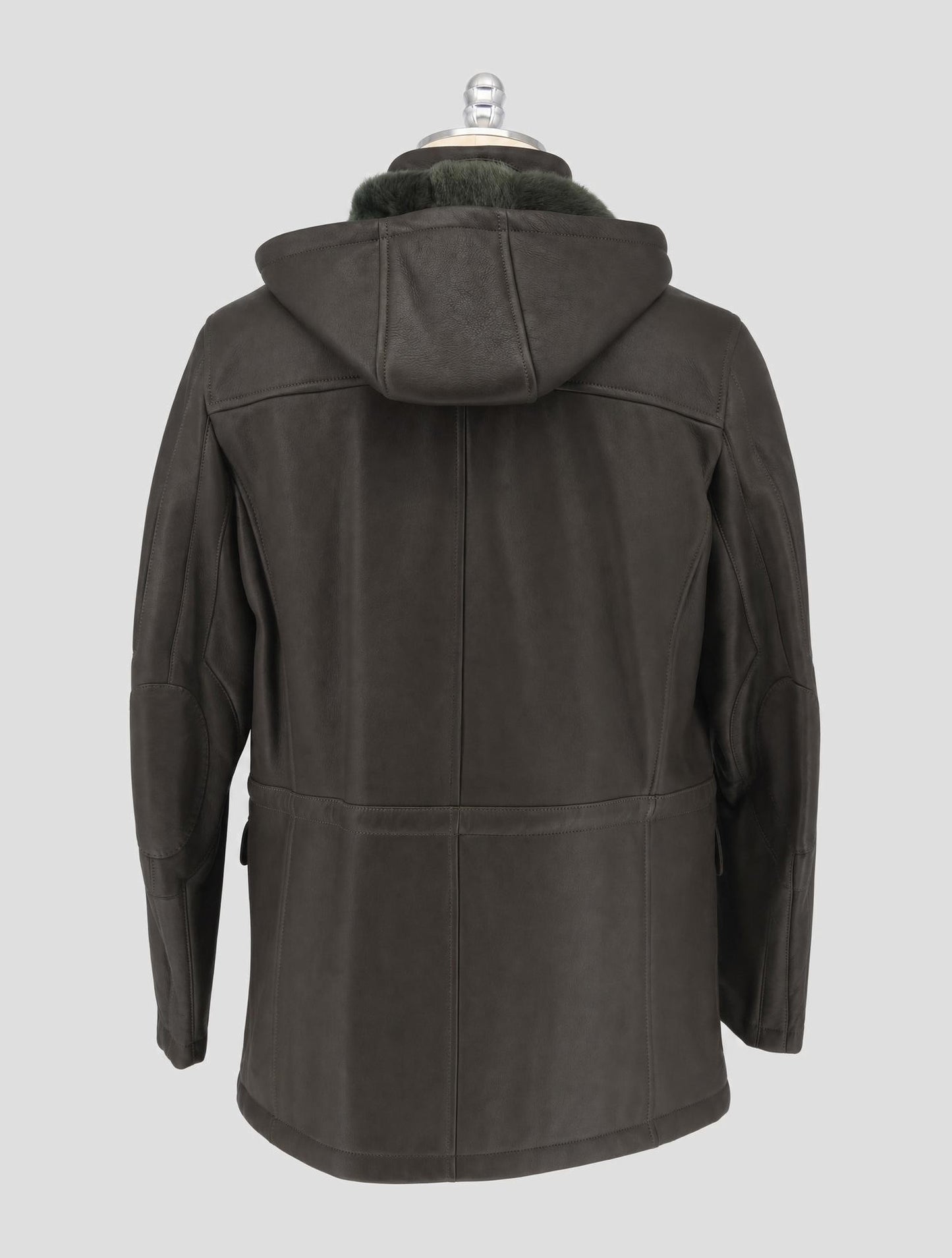 Kiton Green Leather Shearling Coat
