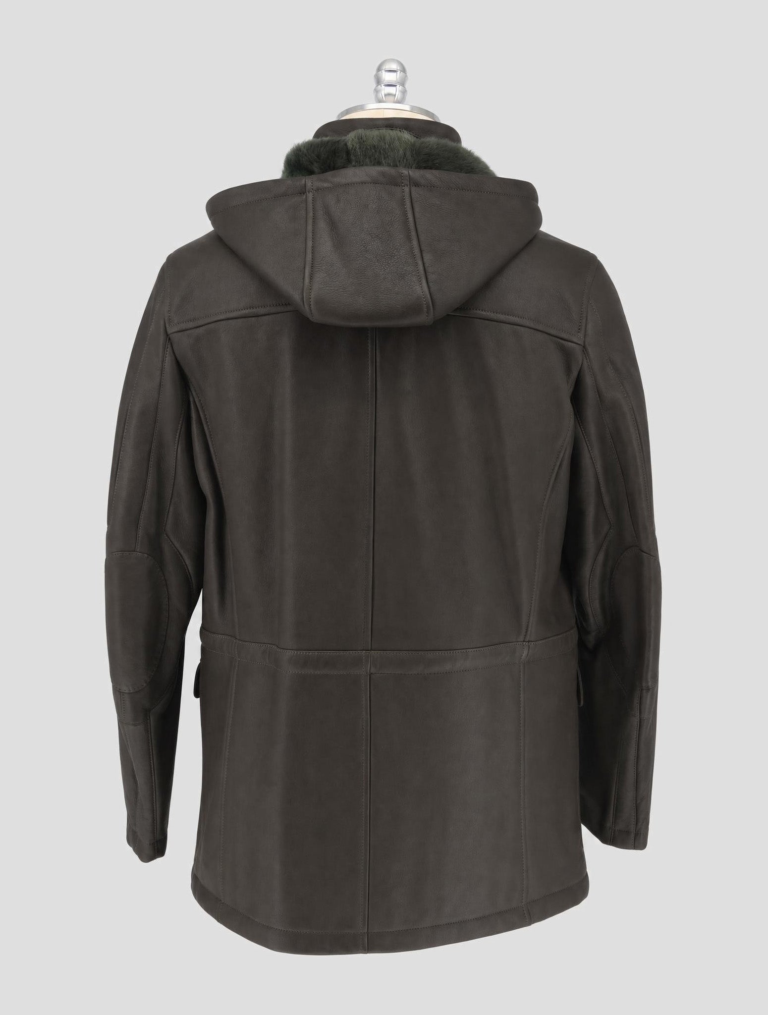 Kiton Green Leather Shearling Coat