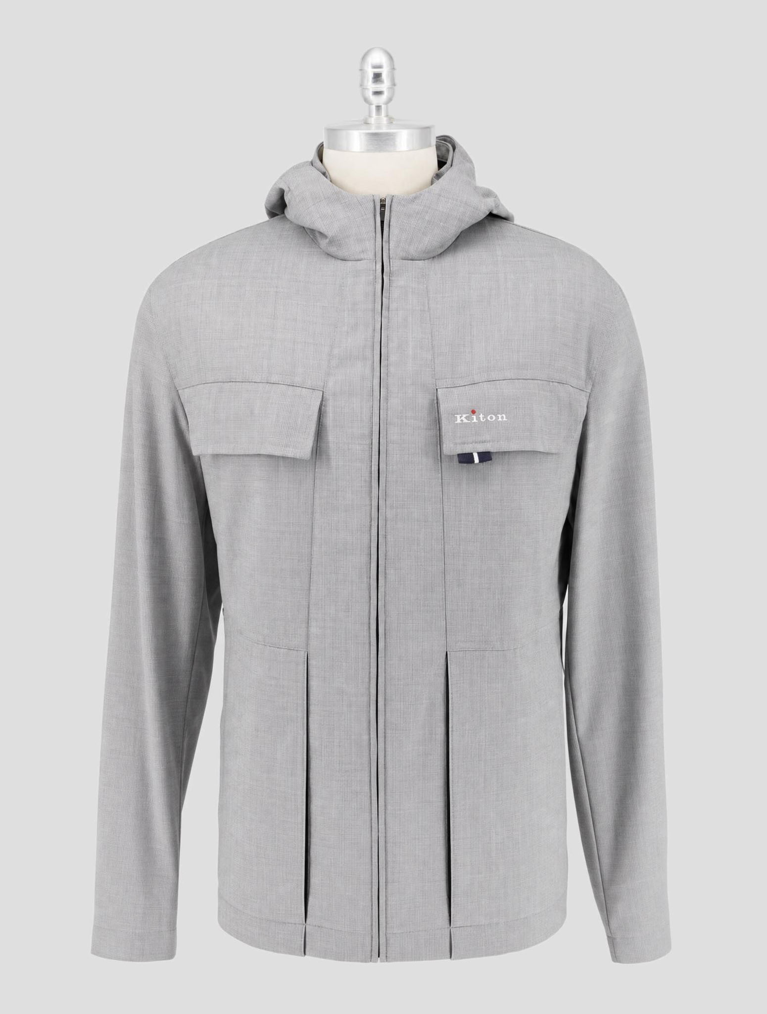 Kiton Gray Virgin Wool Pa Coat