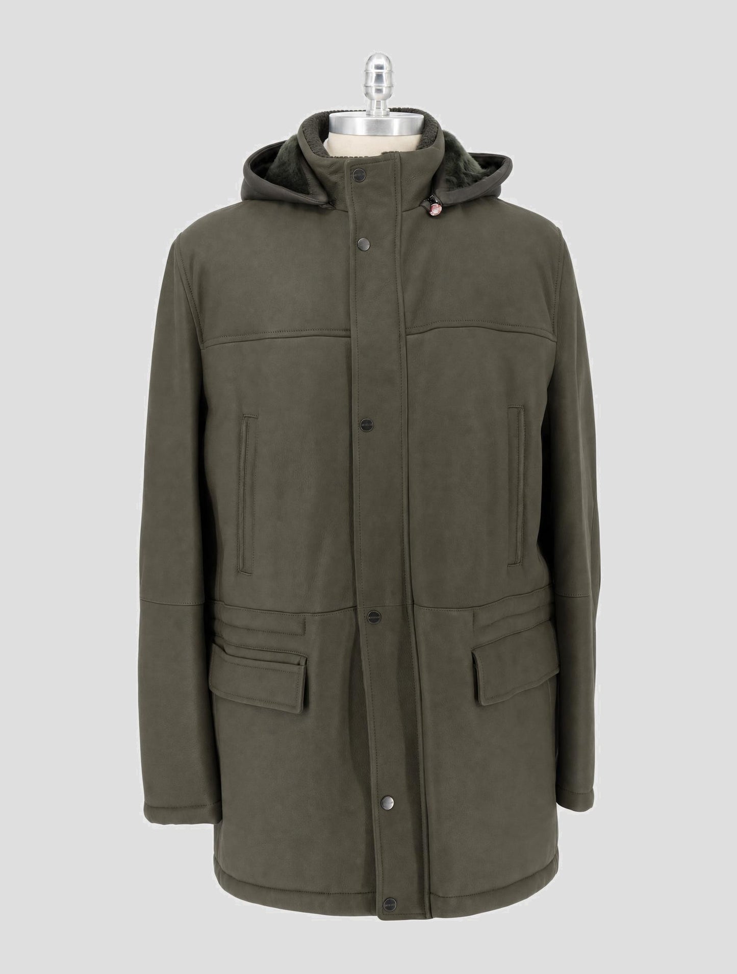 Kiton Green Leather Shearling Coat