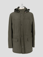 Kiton Green Leather Shearling Coat
