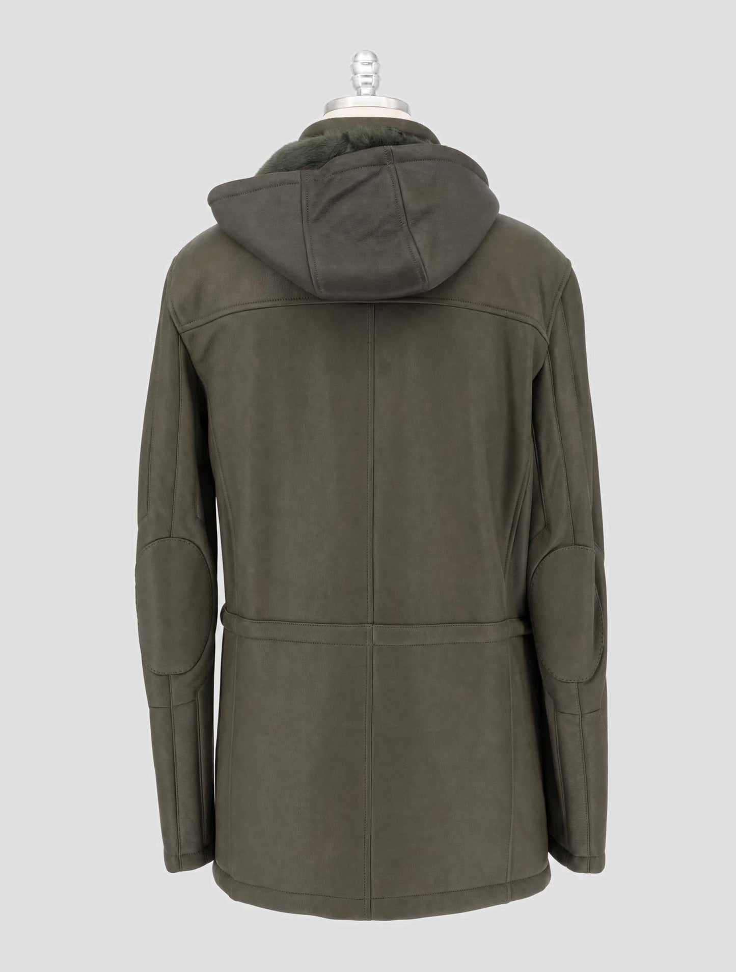 Kiton Green Leather Shearling Coat