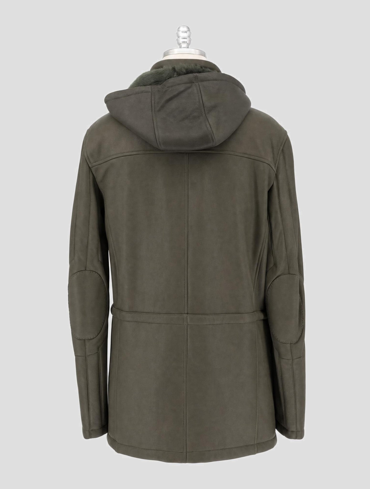 Kiton Green Leather Shearling Coat