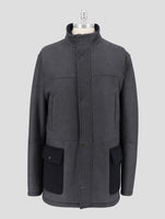 Kiton Blue Leather Shearling Overcoat