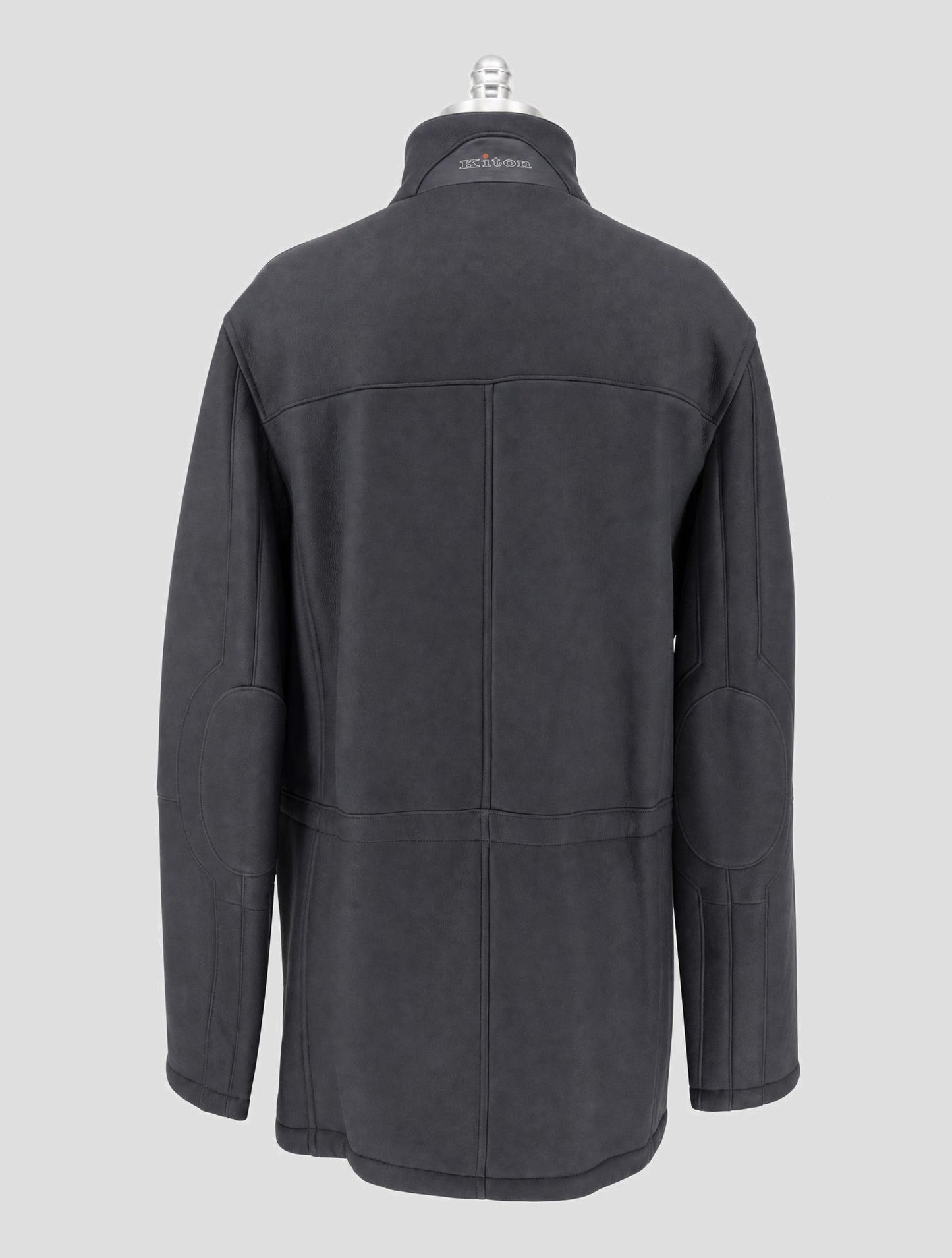 Kiton Blue Leather Shearling Overcoat