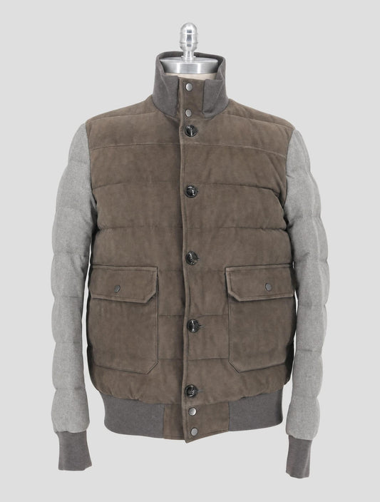 Kiton Green Beige Leather Suede Cashmere Coat