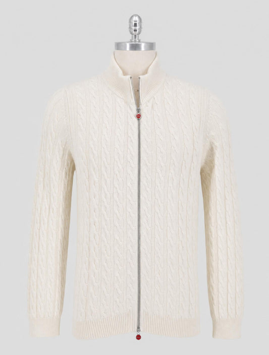 Kiton White Cashmere Sweater Full Zip