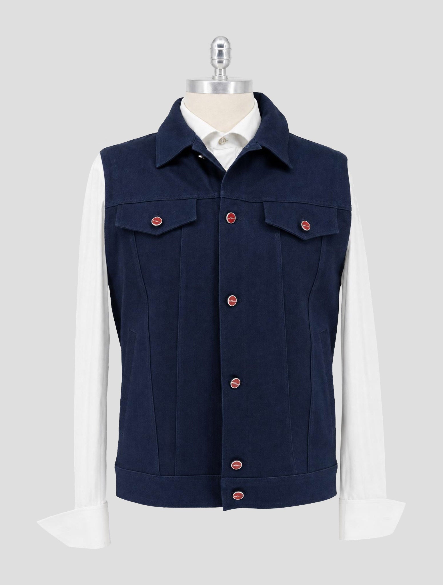 Kiton Blue Denim Cotton Ea Gilet