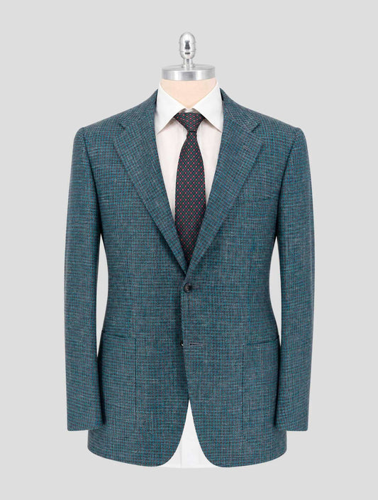 Kiton Brown Blue Cashmere Virgin Wool Silk Linen Blazer