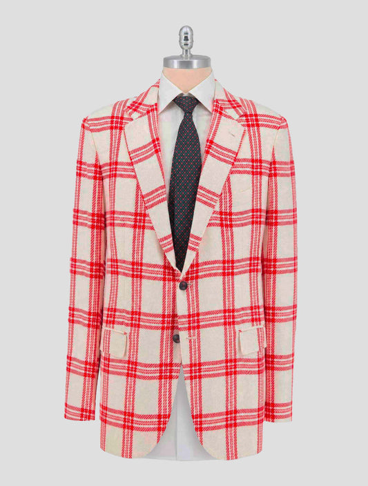 Kiton Red White Cashmere Linen Blazer