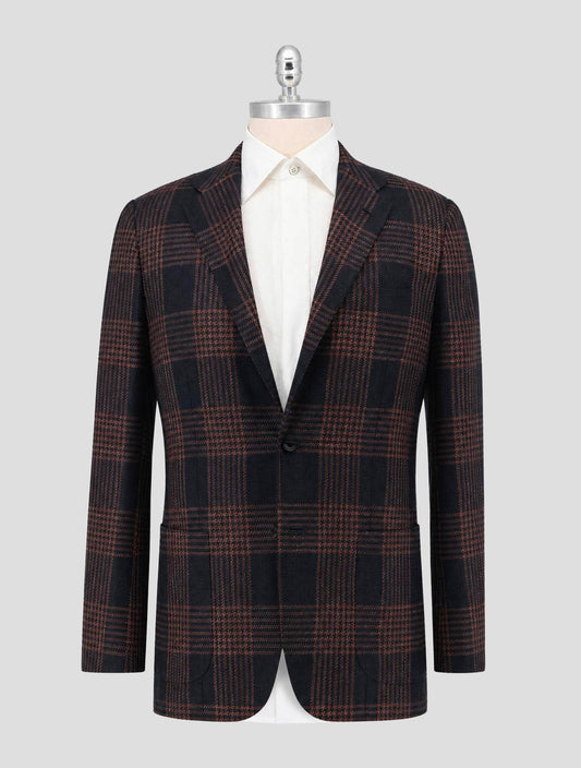 Kiton Blue Brown Cashmere Virgin Wool Silk Linen Blazer